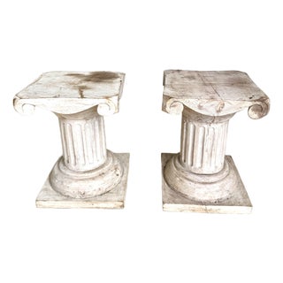 Pair of Vintage Sculptural Carved Wood Ionic Column Side Tables / Architectural Pedestals For Sale