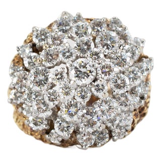 Vintage 18k Yellow Gold Platinum 7.04ctw Two-Tone Bombe Cluster Cocktail Ring, Size 6 For Sale