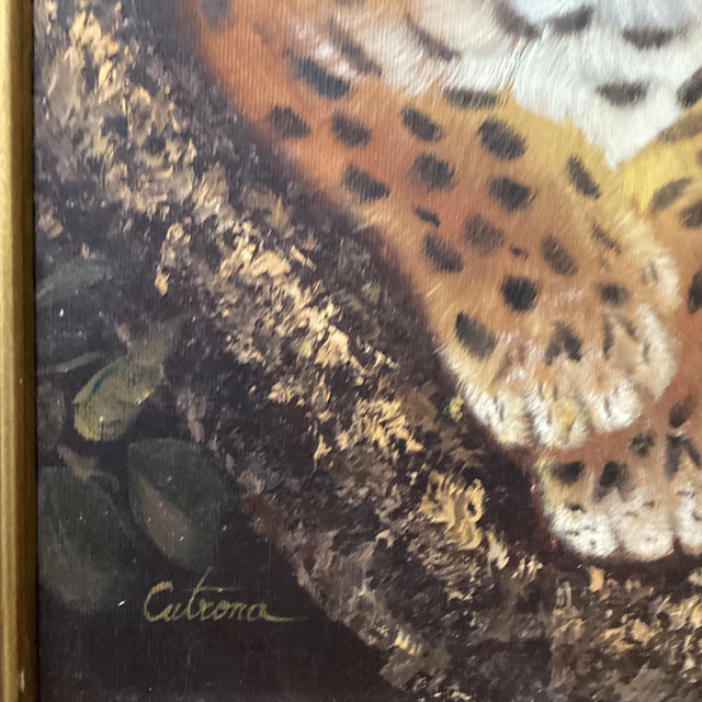 Vintage Wildlife Oil Painting on Canvas "Leopard Cub" Signed Framed For Sale - Image 12 of 12