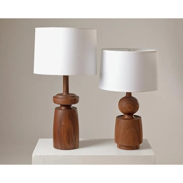 Contemporary Lathe Turned Walnut Table Lamp by Michael Rozell For Sale - Image 3 of 5