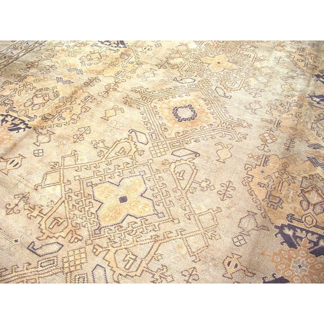 1930s 1930s Tan Camel Geometric Antique Turkish Decorative Oushak Rug 13' X 18'4" Handknotted Wool Carpet For Sale - Image 5 of 6