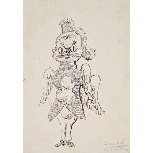 Leo Longanesi, At the Dance (Flying Cat), 1930s, Ink For Sale
