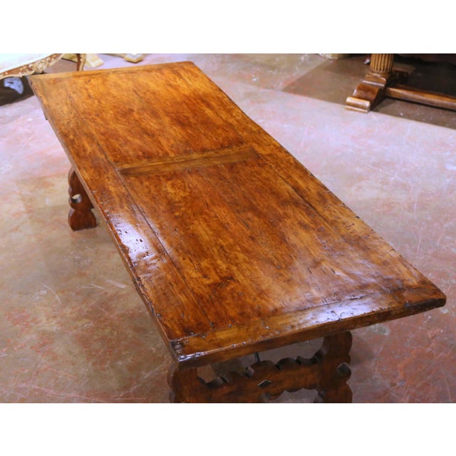 Baroque 19th C. Spanish Baroque Walnut Refectory Table With Iron Stretcher For Sale - Image 3 of 9