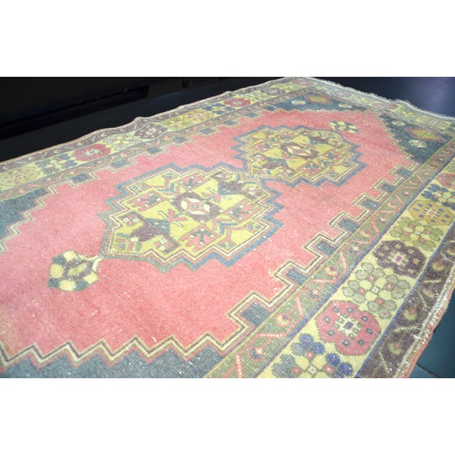 Red Vintage Faded Turkish Oushak Handmade Rug For Sale - Image 8 of 11