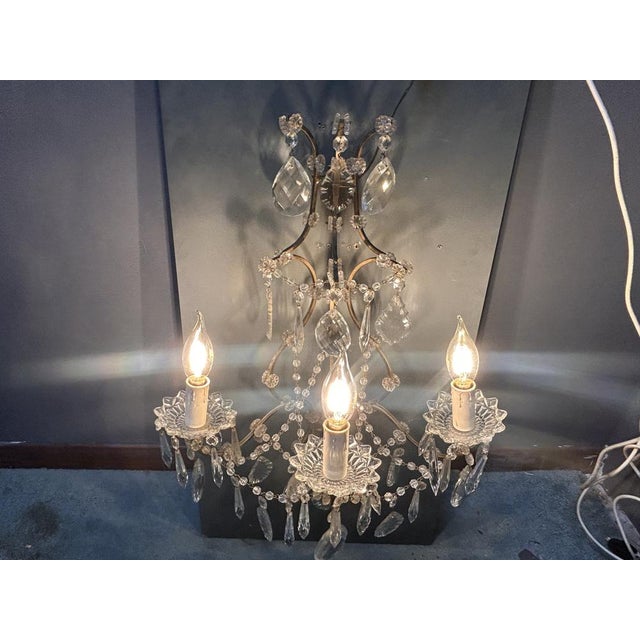 Vintage Crystal Wall Sconces, Italy, 1960s, Set of 2 For Sale - Image 4 of 12