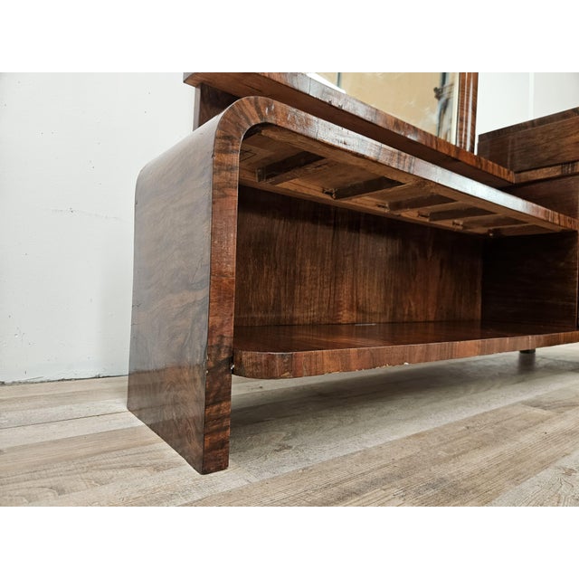 Art Deco Dressing Table in Walnut Burl with Mirror, 1940s For Sale - Image 4 of 18