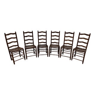 Rustic Farmhouse Oak Ladder Back Dining Chairs- Set of 6 For Sale