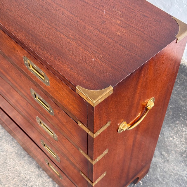 This military chest is a classic example of British campaign furniture style, crafted from mahogany and dating from the...