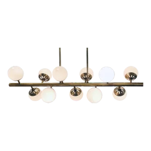 Modern Brass and Glass 11 Light Globe Chandelier