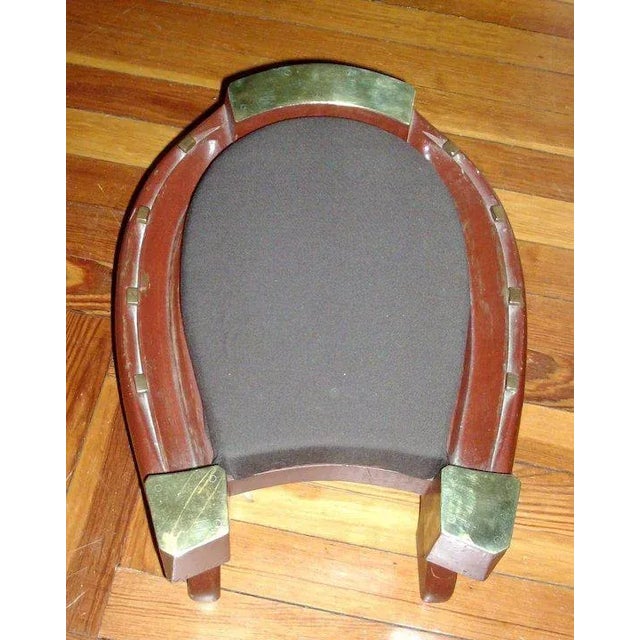 Victorian Victorian Brass & Carved Wood Horse Shoe Form Footstool For Sale - Image 3 of 6