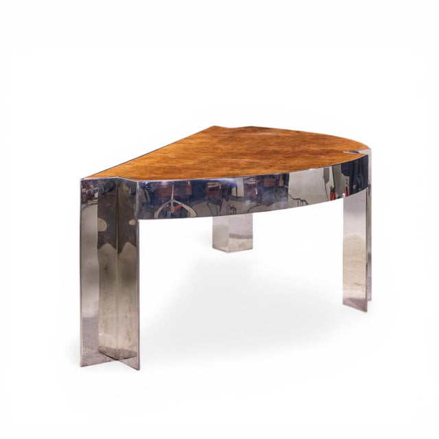 Mid 20th Century Leon Rosen for Pace Mid Century Burlwood and Chrome Executive Desk For Sale - Image 5 of 9