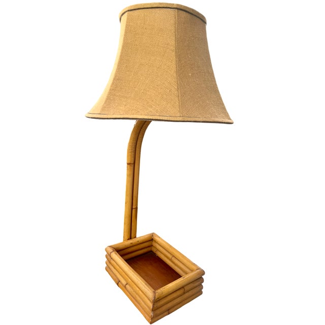 1960s Vintage Large Bent Bamboo Table Lamp With Woven Shade, 31" Tall French Provincial Coastal Style For Sale - Image 5 of 17