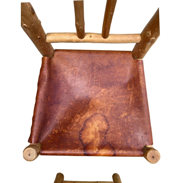 Vintage Rustic Log Chair & Stool Set For Sale - Image 10 of 17