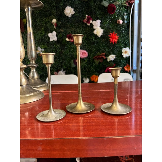 1970s Trio of Simple Brass Skinny Candlestick Holders For Sale In Atlanta - Image 6 of 7