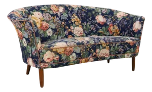 Mid-Century Danish 2-Seater Banana Sofa with Floral Fabric, 1950s