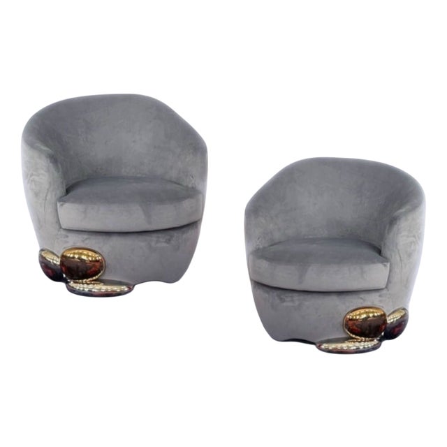Vintage French Sculptural Capsule Lounge Chairs by Jean-Rémy Couradette, 2002, Set of 2 For Sale