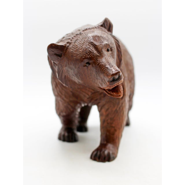 Late 19th century medium size strolling Black Forest Bear, Swiss. Rich brown color. Some of the painted touches to the...