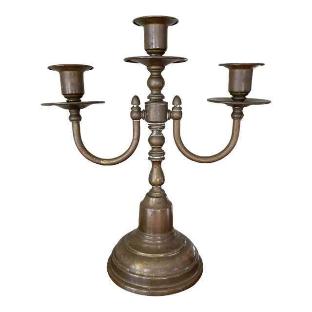 Antique Brass 3-Arm Candelabra For Sale