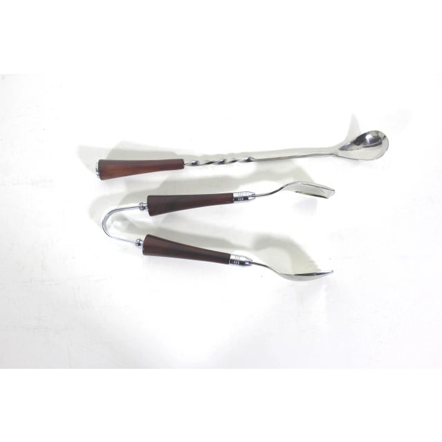1960’s Bar Tool Set by Glo-Hill Chrome and Bakelite Cocktail Stir Stick and Ice Tongs- 2 Pieces For Sale - Image 4 of 9