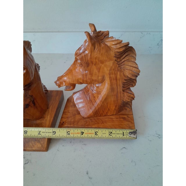 Goldenrod Vintage MCM Exquisite Beechwood Hand Carved Horse Head Bookends-Pair For Sale - Image 8 of 8