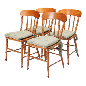 Set of Four New England Cane Seat Country Sheraton Maple Fancy Chairs, C. 1840-60