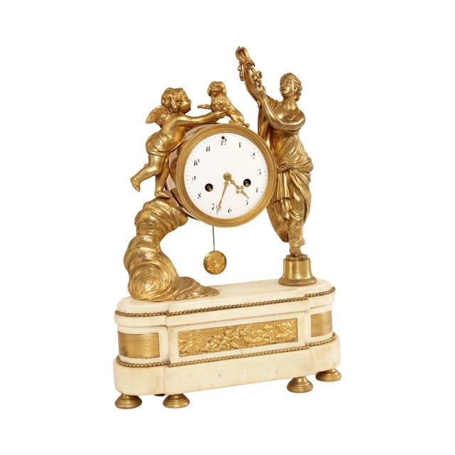Louis XVI Style Figural Gilt-Bronze and Marble Mantel Clock For Sale - Image 13 of 13