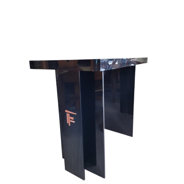 Glass Pair of Modernist Black Acrylic Tables With Teal Glass Tops For Sale - Image 7 of 11