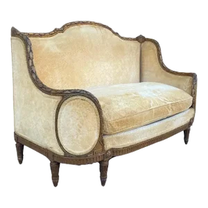 Early 20th Century Antique French Louis XVI Style Gold Carved Giltwood Canape Cameo Settee Sofa