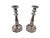 This is a pair of English modern classical candlesticks that are silver-plated, with substantial round bases. They feature...