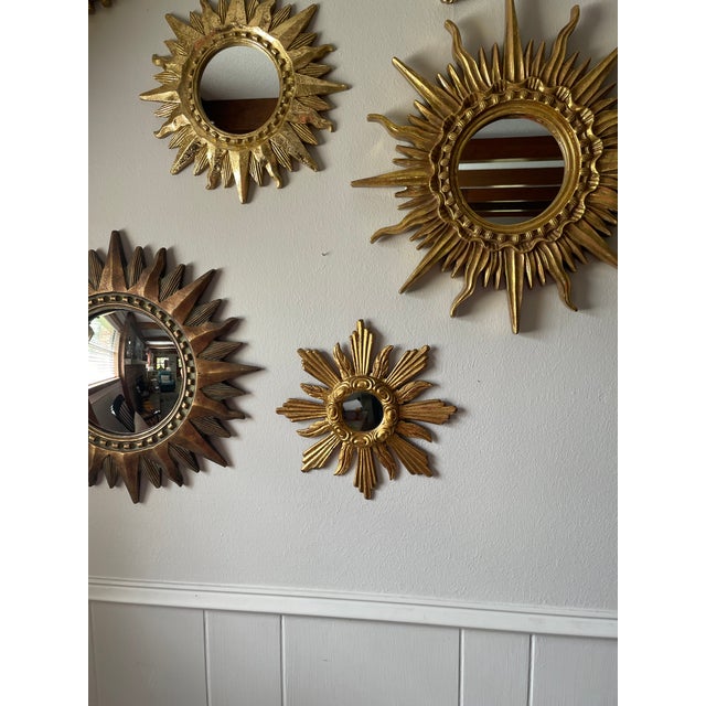 1950s French Petite 11" Giltwood Sunburst Wall Mirror For Sale - Image 18 of 18