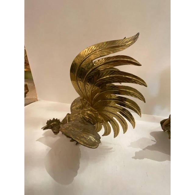 Pair of Brass Fighting Roosters For Sale - Image 9 of 11