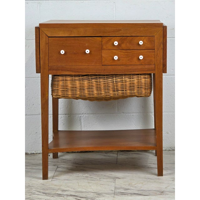 Brown Mid 20th Century Danish Handmade Teak Sewing Table For Sale - Image 8 of 14