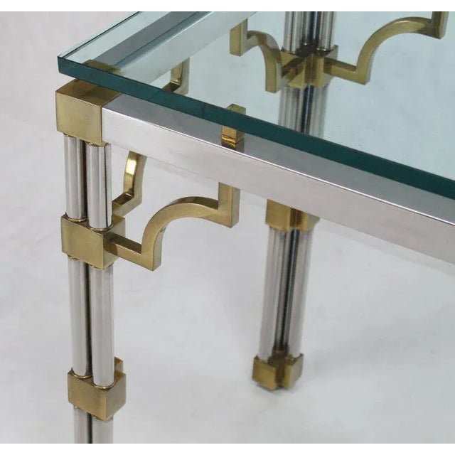 Metal Mid-Century Modern Chrome Glass and Brass Heavy Console Sofa Table For Sale - Image 7 of 10