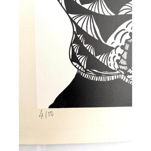 1960s Philippe Dereux, Large 1960s French Art Brut Lithograph Bold Black & White Op Art Philippe Dereux, 1967 For Sale - Image 5 of 6