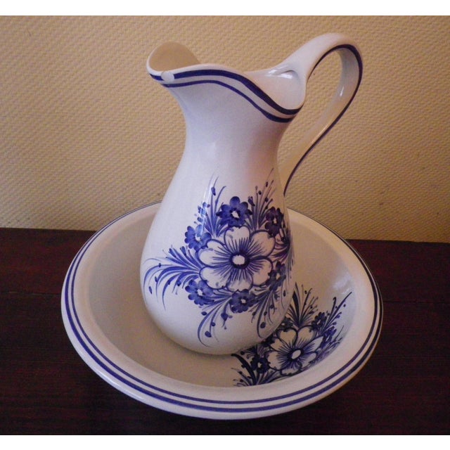 Vintage Wash Pitcher and Basin in Glazed Ceramic, France, 1940s, Set of 2 For Sale - Image 14 of 14