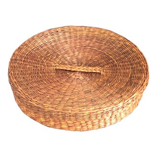 1960s Vintage Sweetgrass Lidded Low Profile Basket For Sale