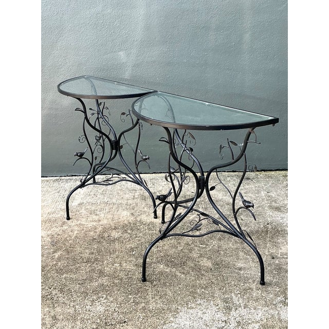 Late 20th Century Vintage Sculptural Metal Demilune Console Tables - A Pair For Sale - Image 5 of 13