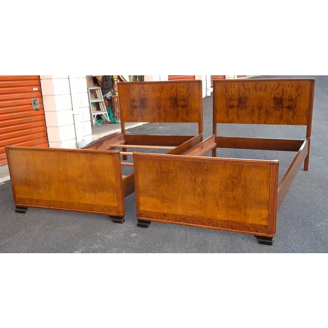 Pair Randolph Furniture Arts Deco Acacia and Burl Single Beds, Refinished Circa 1900s For Sale In Washington DC - Image 6 of 15