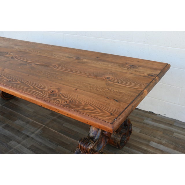 Vintage 1980s Custom French Style Solid Cedar Dining Table With Ornately Carved Pedestal Bases For Sale In Los Angeles - Image 6 of 18