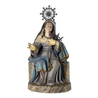 Portuguese Artist, Our Lady of Sorrows, 19th Century, Polychrome and Gilded Wood For Sale