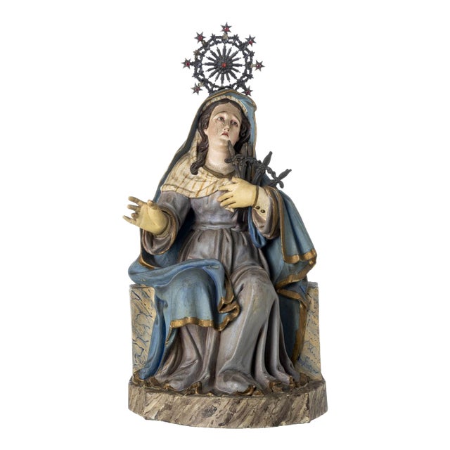 Portuguese Artist, Our Lady of Sorrows, 19th Century, Polychrome and Gilded Wood For Sale