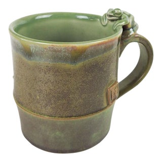 V Chin Blue Olive Green Porcelain Studio Pottery Mug Vorakit Chinookoswong For Sale
