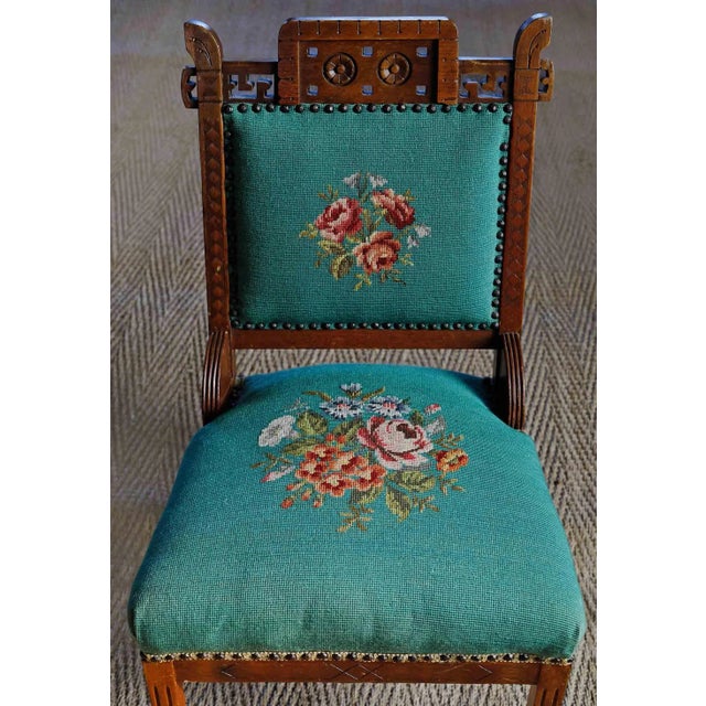 Antique Eastlake Chair With Needlepoint Seat and Backrest For Sale - Image 4 of 5