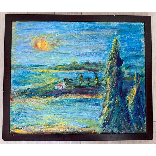 Atmospheric Mediterranean Landscape – Heavy Impasto Oil on Canvas For Sale In New York - Image 6 of 6