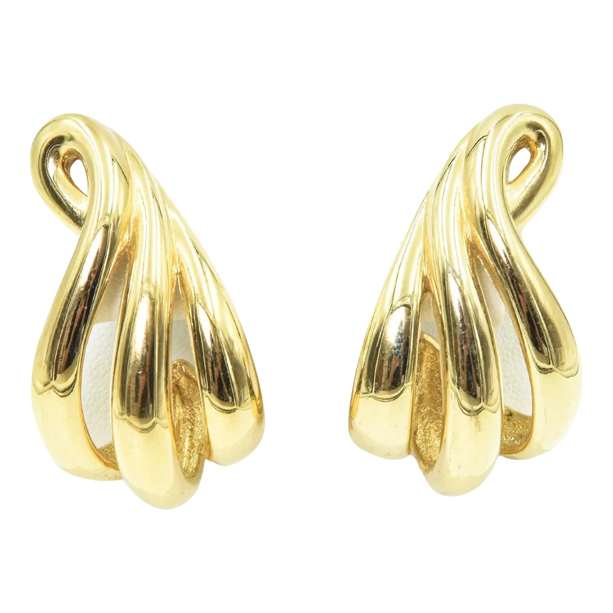 Givenchy Large Gold Toned Stylized Open Swirl Ribbon Hoop Earrings - 2 ...