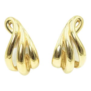 Givenchy Large Gold Toned Stylized Open Swirl Ribbon Hoop Earrings - 2 Pieces