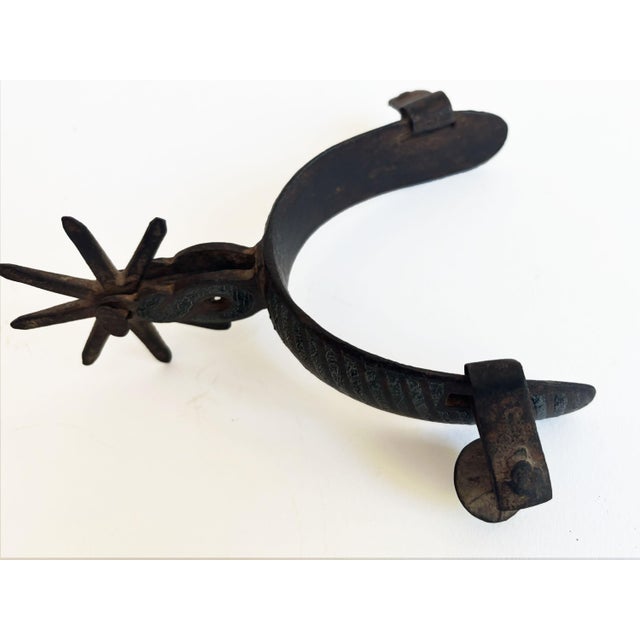 Black Antique Charro Cowboy Spur, Single For Sale - Image 8 of 9