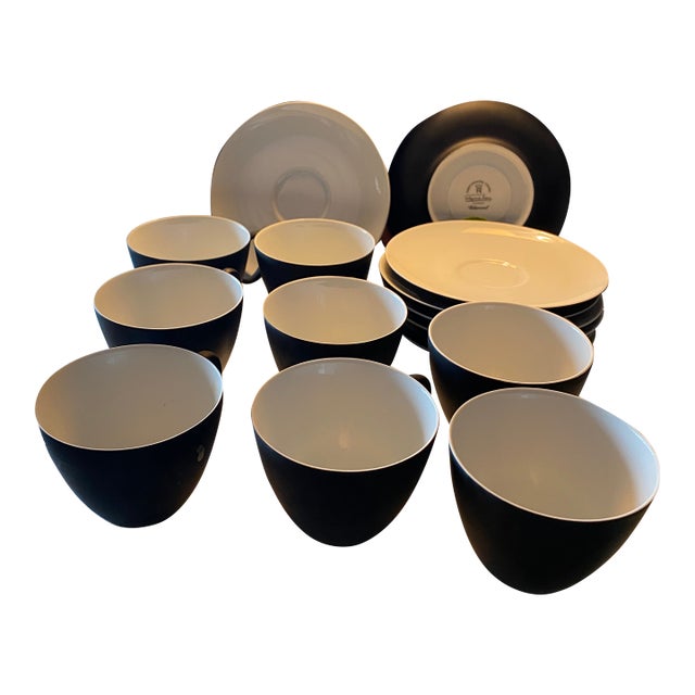 1950s Rosenthal Raymond Loewy Continental China Charcoal Cup and Saucer Set- 16 Pieces For Sale