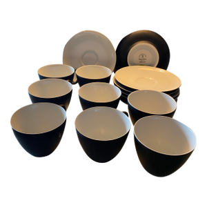 1950s Rosenthal Raymond Loewy Continental China Charcoal Cup and Saucer Set- 16 Pieces