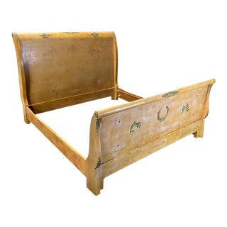 Louis XVI King Sized Burled Walnut Bed With Bronze Acanthus Wreaths For Sale